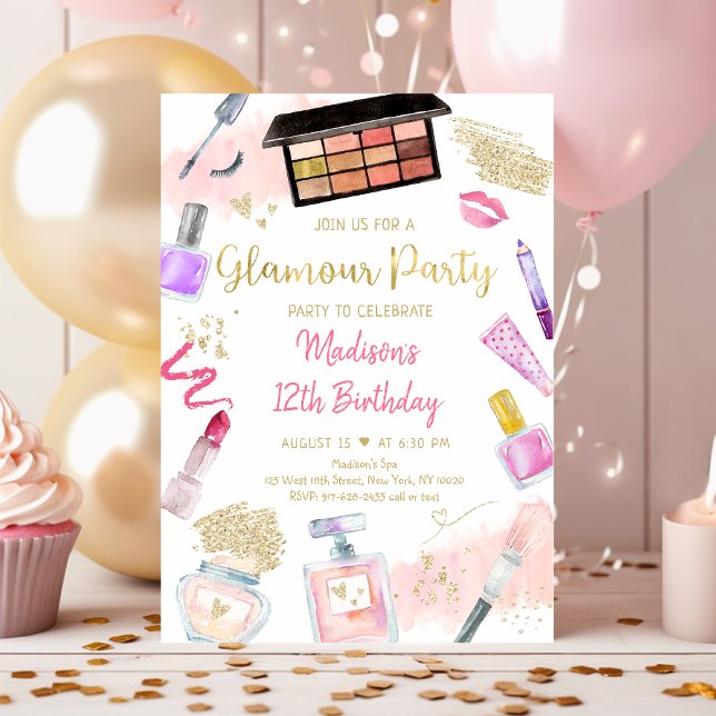 Invitation Glamour Party Spa or rose (Créateur téléchargé)
