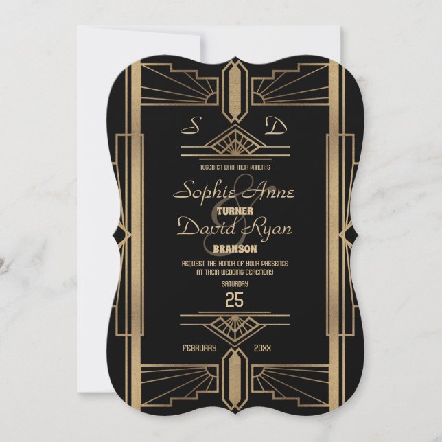Invitation Glamour Roaring 20's Great Gatsby Wedding Invitati (Devant)