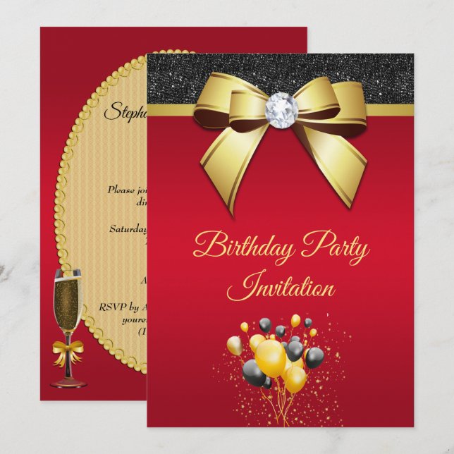 Invitation Glamour, Romantique Élégance Anniversaire (Devant / Derrière)