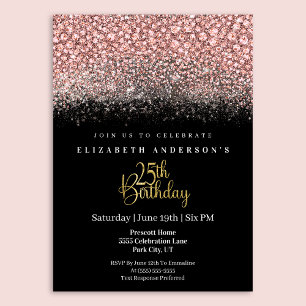 Invitation Glamour Rose Bijou Pailleté 25e Anniversaire