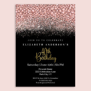 Invitation Glamour Rose Bijou Pailleté 40e Anniversaire