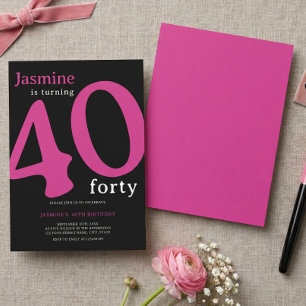 Invitation Glamour Rose Noir Chic 40 ans Anniversaire