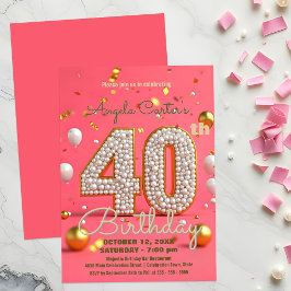 Invitation Glamour rose & or 40e anniversaire Célébration