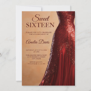 Invitation Glamour Rouge Gown Sweet 16 Anniversaire Invitatio
