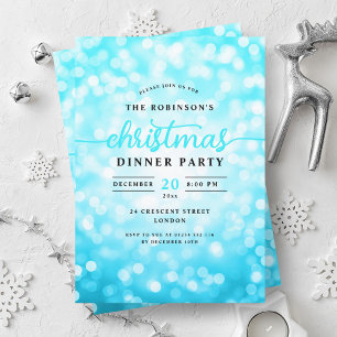 Invitation Glamour Turquoise Lights Diner de Noël
