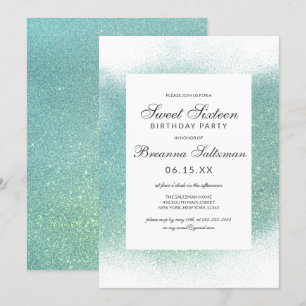 Invitation Glamour Turquoise Parties scintillant blanche Douc
