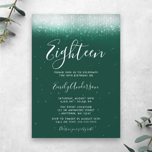 Invitation Glamour Vert Émeraude 18e Anniversaire