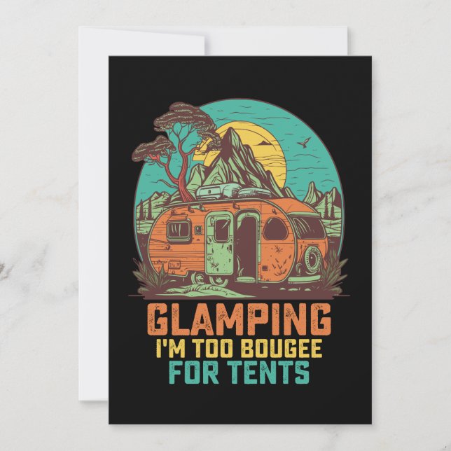 Invitation Glamping Je suis Trop Bougee Pour Tentes Rétro Vin (Devant)