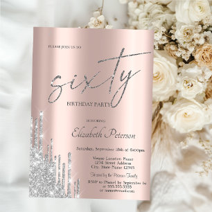 Invitation Glissière de paillettes argentées chic et rose gol