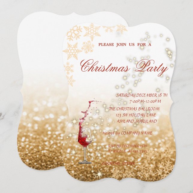 Invitation Gliterie en verre rouge, Fête de Noël d'entreprise (Devant / Derrière)