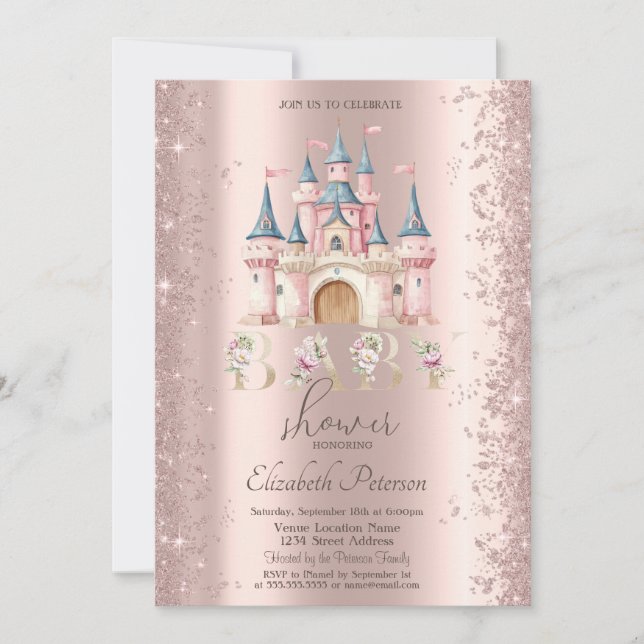 Invitation Glitter Confetti Frame Chic Castle Baby Shower (Devant)