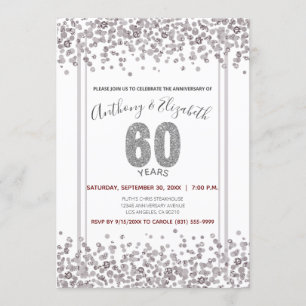 Invitation Glitter de confettis argentés pour les 60 ans de m