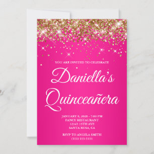 Invitation Glitter Doré Rose Chaud Ombré Quinceañera