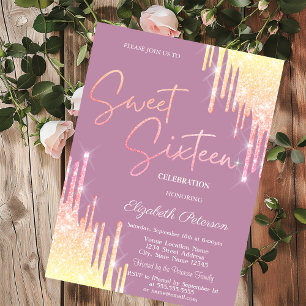 Invitation  Glitter Drips Bleu Clair Sweet 16  