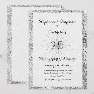 Invitation Glitter élégant chic 25e anniversaire argenté
