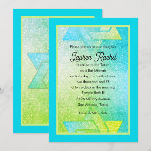 Invitation Glitter Gradient Bat Mitzvah Turquoise 