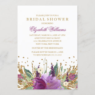 Invitation Glitter scintillant floral améthyste douche de mar