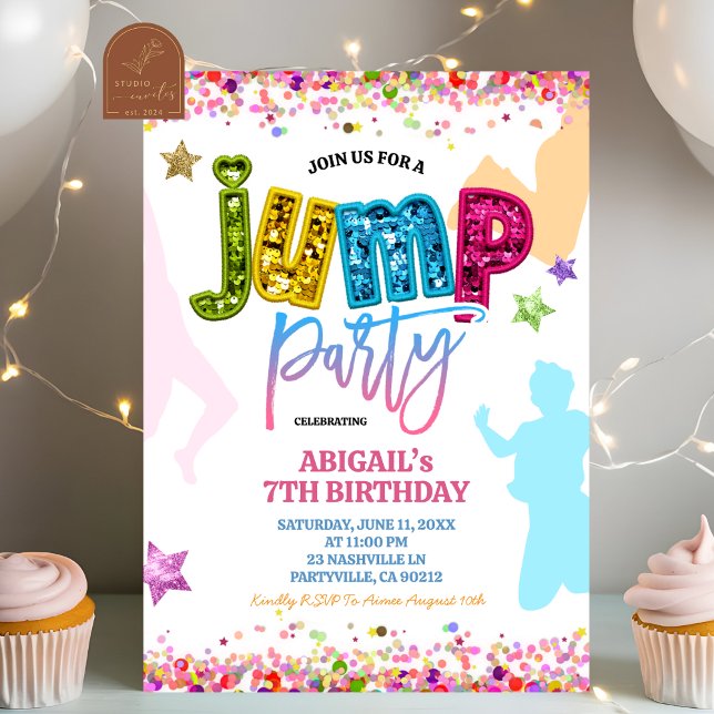 Invitation Glitter Sequins Girl Colorful Jump Birthday (Créateur téléchargé)