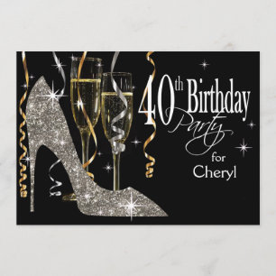 Invitation Glitter Stiletto Champagne 40e Anniversaire argent