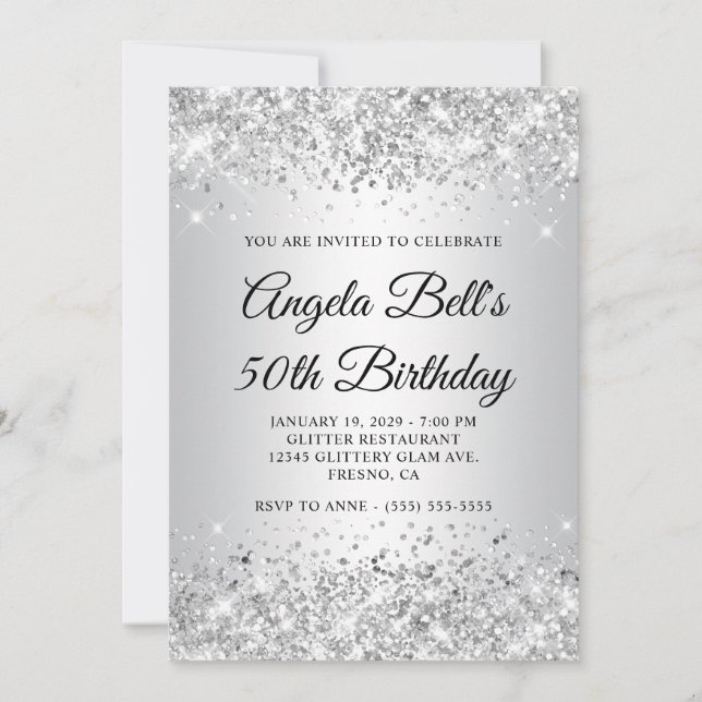 Invitation Glitterie Argent Gradient 50e anniversaire (Devant)