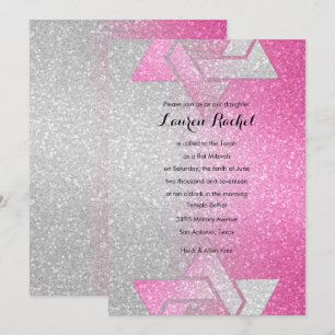 Invitation Glitterie Bat mitzvah rayonnant rose chaud