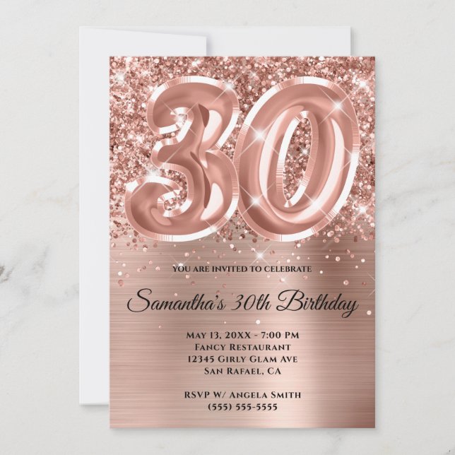 Invitation Glitterie brillant Rose or glam 30e anniversaire (Devant)
