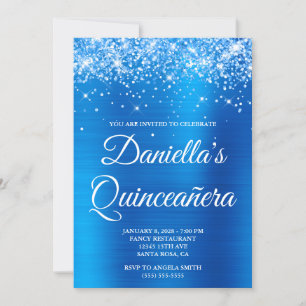 Invitation Glitterie brillante Bleu brillant Foil Quinceañera