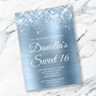 Invitation Glitterie brillante Bleu clair Foil doux 16