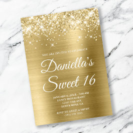 Invitation Glitterie brillante Pale Or Foil Douce 16