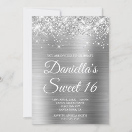 Invitation Glitterie brillante Silver Foil Sweet 16
