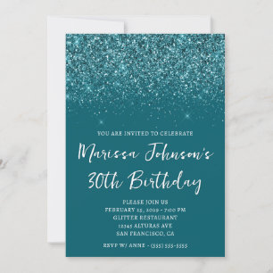 Invitation Glitterie brillante Sombre Turquoise 30e anniversa