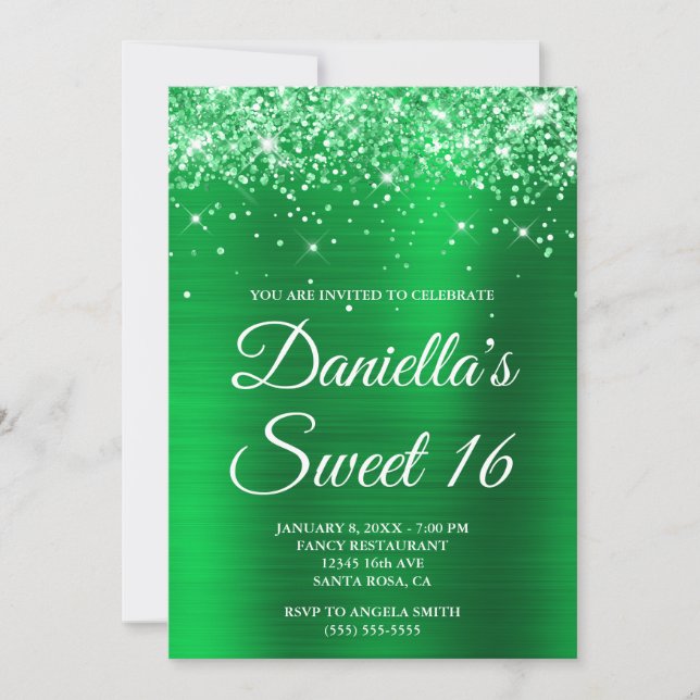 Invitation Glitterie brillante vert brillant Foil doux 16 (Devant)