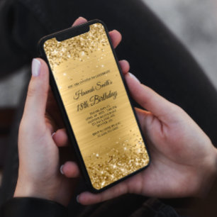 Invitation Glitterie Brossé Gold Foil 18e anniversaire