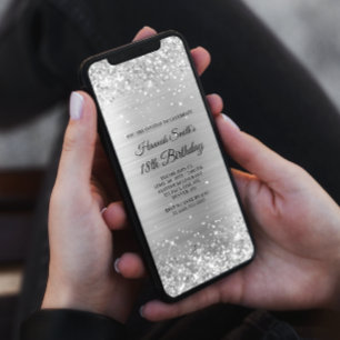Invitation Glitterie broyée huile d'argent 18e anniversaire