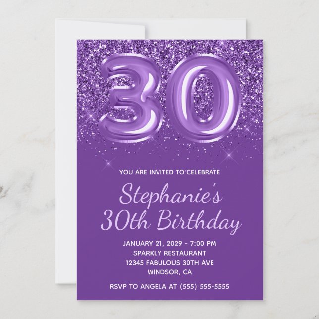 Invitation Glitterie étincelante Royal Purple Numéro 30 Anniv (Devant)