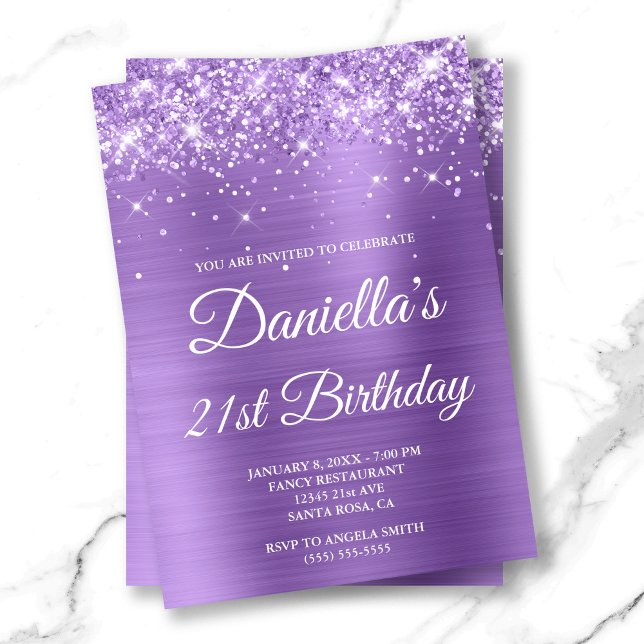 Invitation Glitterie légère Purple Foil 21e anniversaire (Sparkly Glittery Light Purple Foil 21st Birthday Invitation)