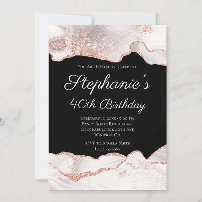 Invitation Glitterie Rose Or Blanc Agate 40e anniversaire Noi (Devant)