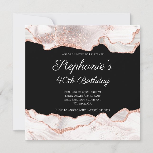 Invitation Glitterie Rose Or Blanc Agate 40e anniversaire Noi (Devant)