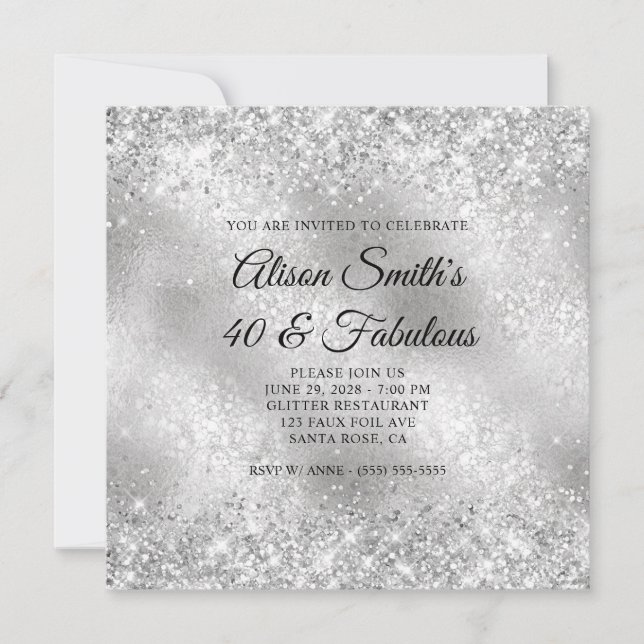 Invitation Glitterie Silver Frosted Glass 40 & Fabuleux (Devant)