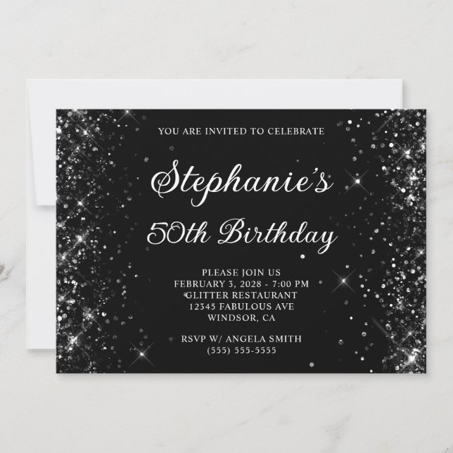Invitation Glittery Black 50e anniversaire (Devant)