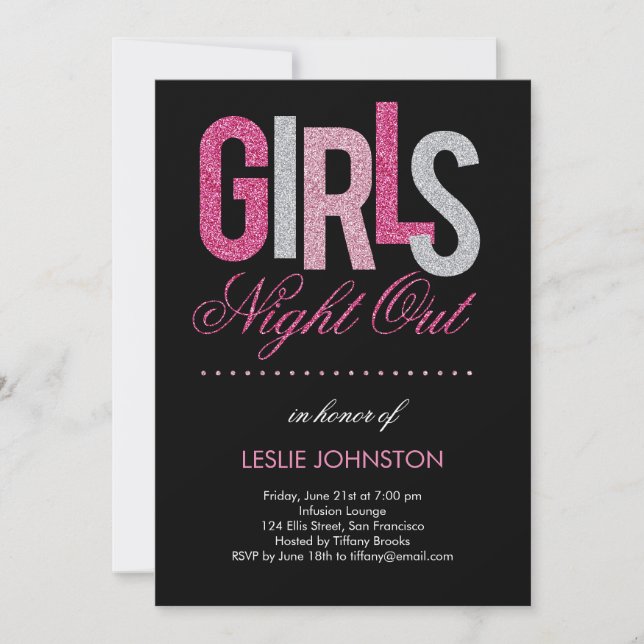 Invitation Glittery Girls Night Out / Bachelorette Party (Devant)