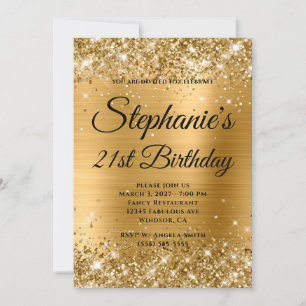 Invitation Glittery Gold Fancy Monogramme 21e anniversaire