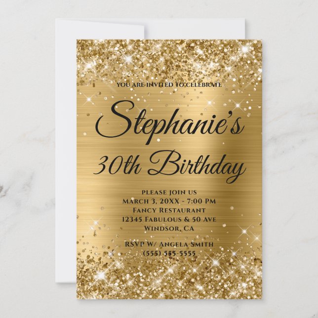 Invitation Glittery Gold Fancy Monogramme 30e anniversaire (Devant)