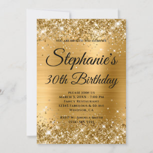 Invitation Glittery Gold Fancy Monogramme 30e anniversaire