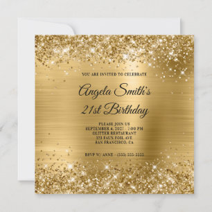 Invitation Glittery Gold Foil 21e anniversaire