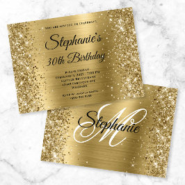 Invitation Glittery Gold Foil Fancy Monogramme 30e anniversai