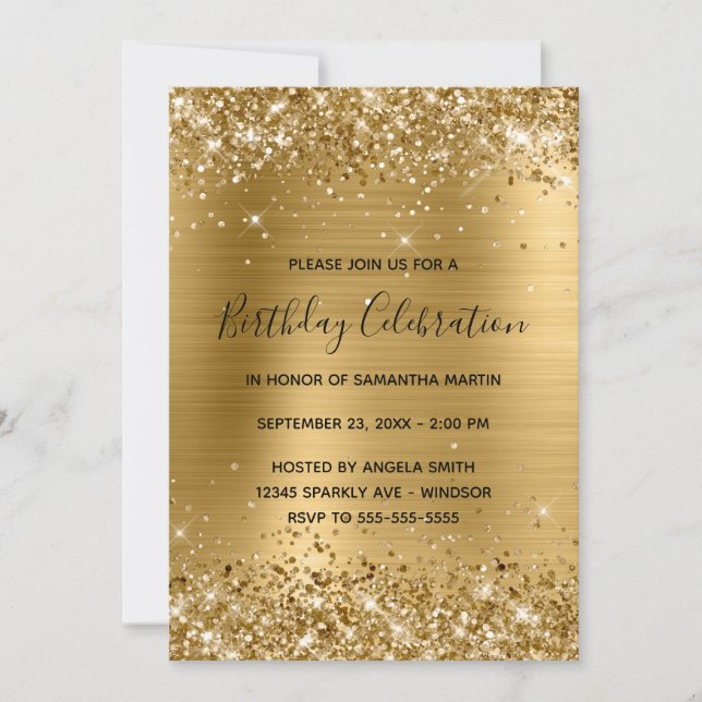 Invitation Glittery Gold Foil fête d'anniversaire (Devant)