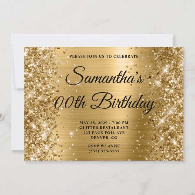 Invitation Glittery Gold Monogramme Anniversaire (Devant)
