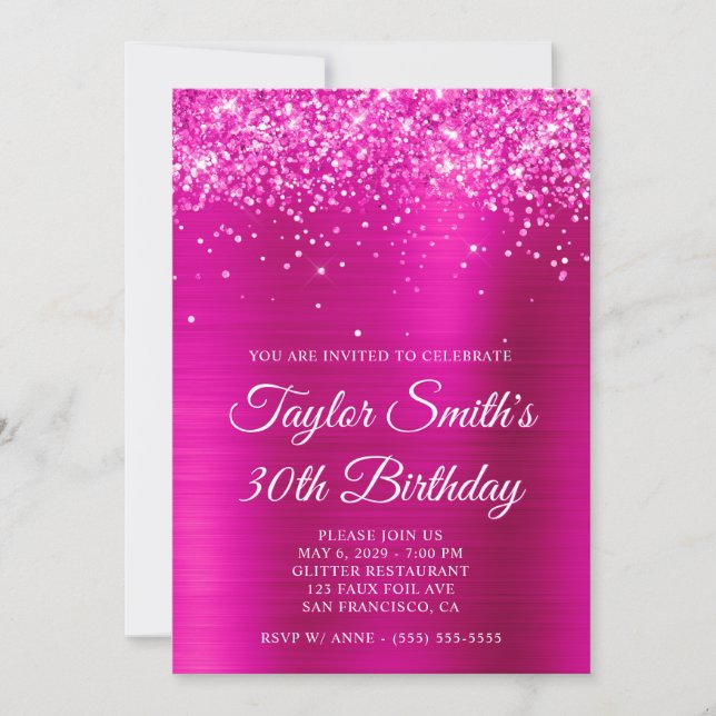 Invitation Glittery Hot Pink 30e anniversaire (Devant)