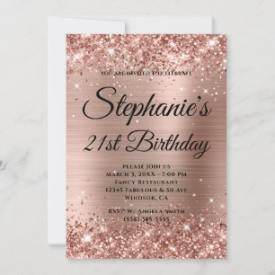Invitation Glittery Rose Gold Fancy Monogramme 21e anniversai